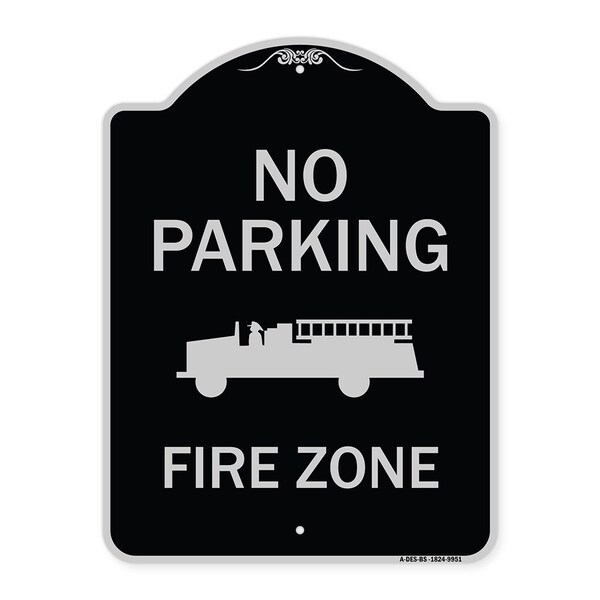 Designer Series-No Parking Fire Zone With Fire Truck Graphic, 24" x 18", BS-1824-9951